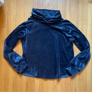 Evereve Sweater Womens Small Blue Velvet Mock Neck Preppy Cozy Dark Academia